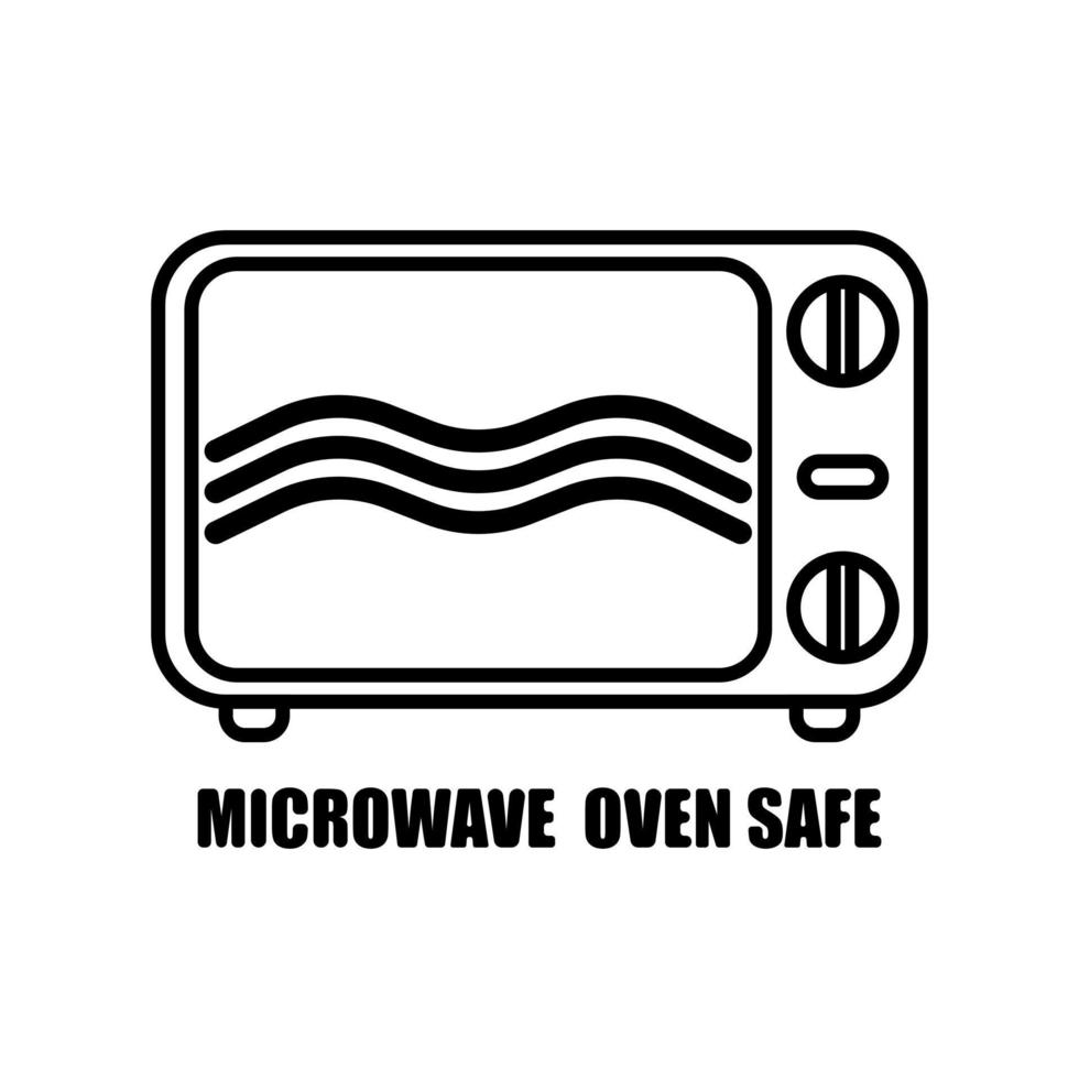 Microwave oven safe inscriptions isolated on white background. Icon warning for cookware in ink style. vector