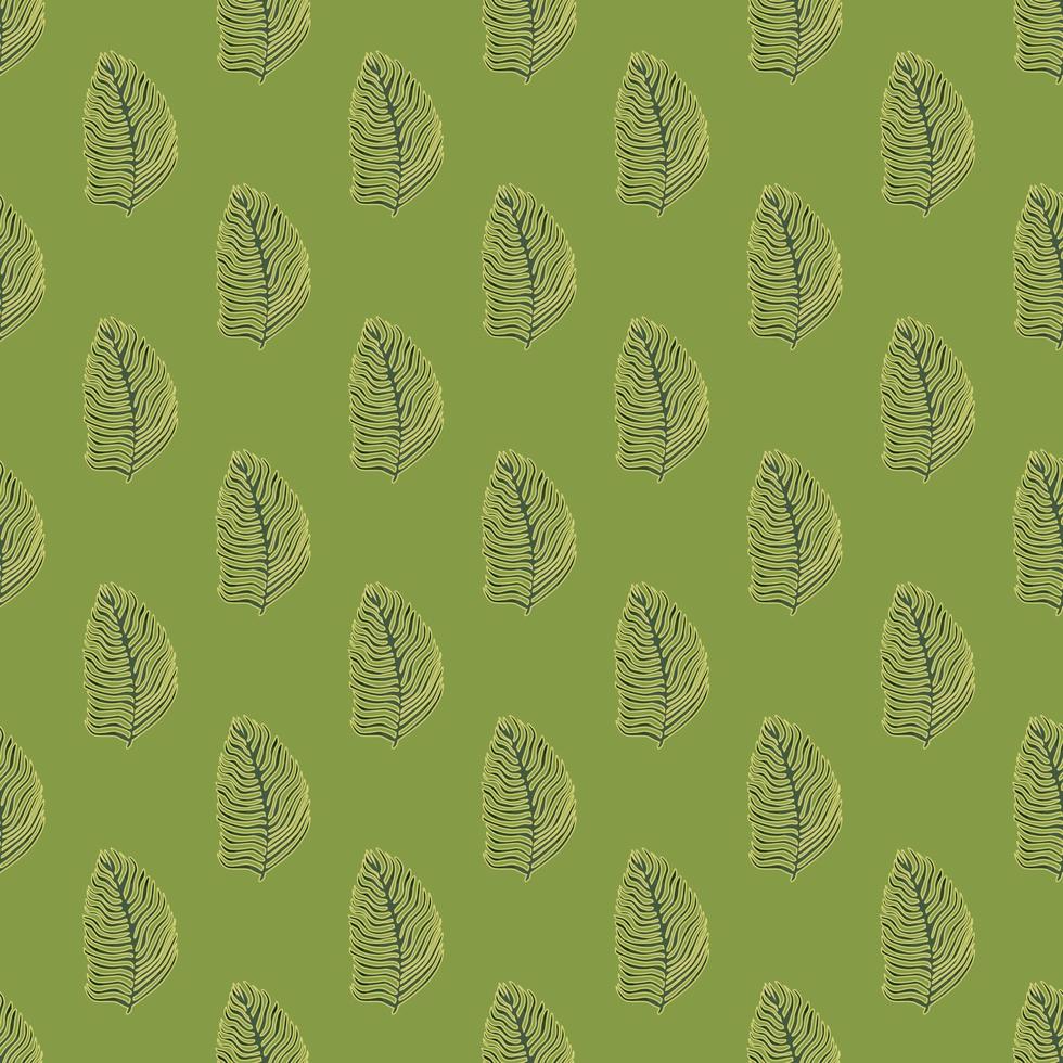 Organic palm leaf seamless pattern with hand drawn foliage print. Simple color background. Vector illustration for seasonal textile.