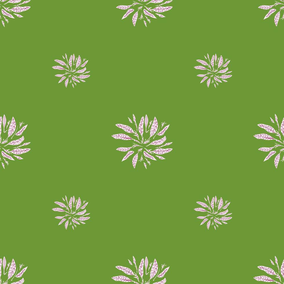Minimalistic style seamless spring nature pattern with light leaf silhouettes. Green background. Doodle artwork. vector