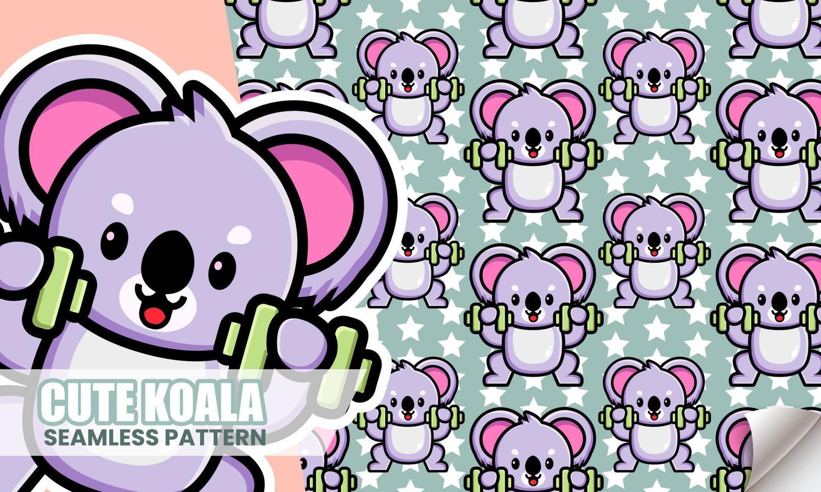 Cute koala lifting weights seamless pattern vector