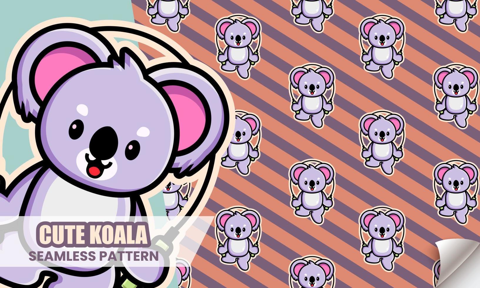 Happy cute koala play jump rope seamless pattern vector