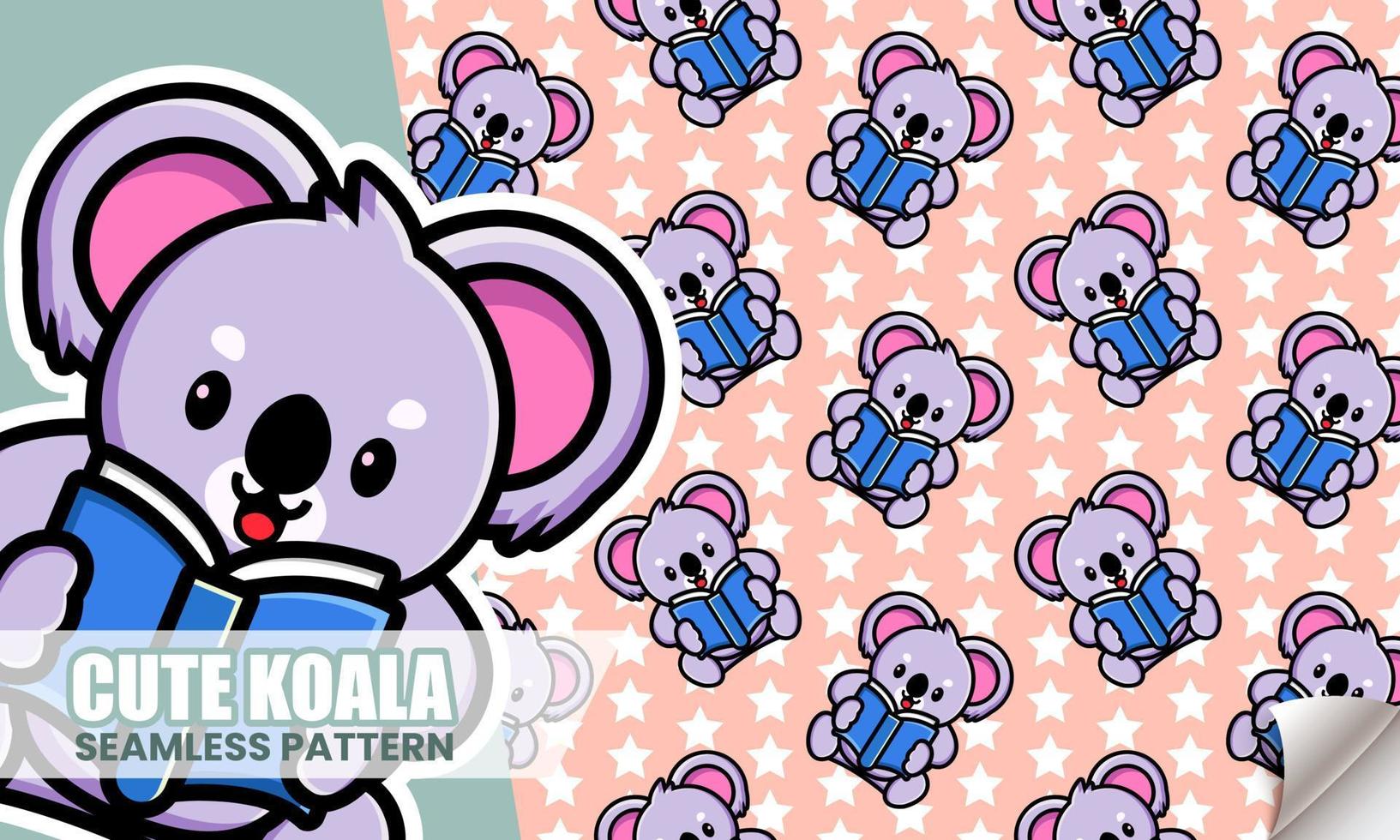 Cute koala reading book seamless pattern vector