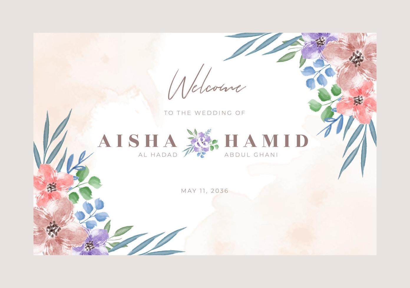 Welcome sign wedding with beautiful floral watercolor vector