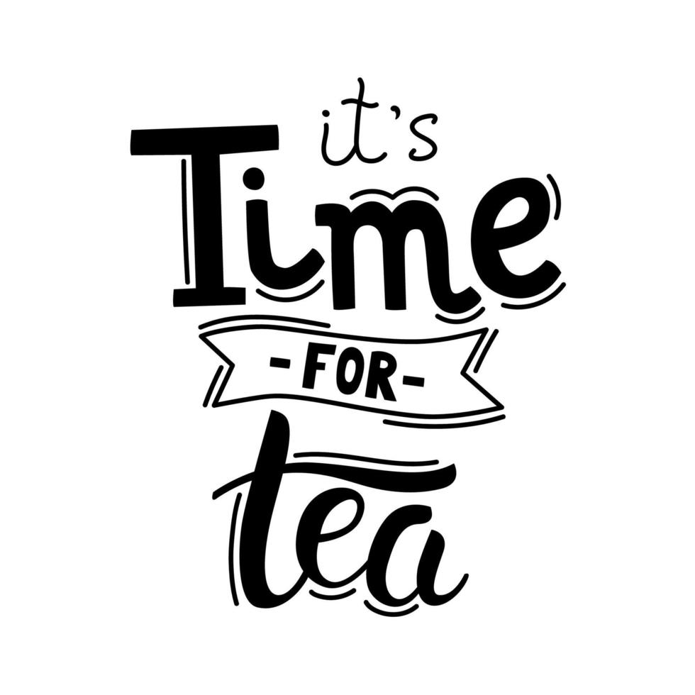 It's Time for tea hand drawn lettering. Template for poster, card, banner and flyer vector