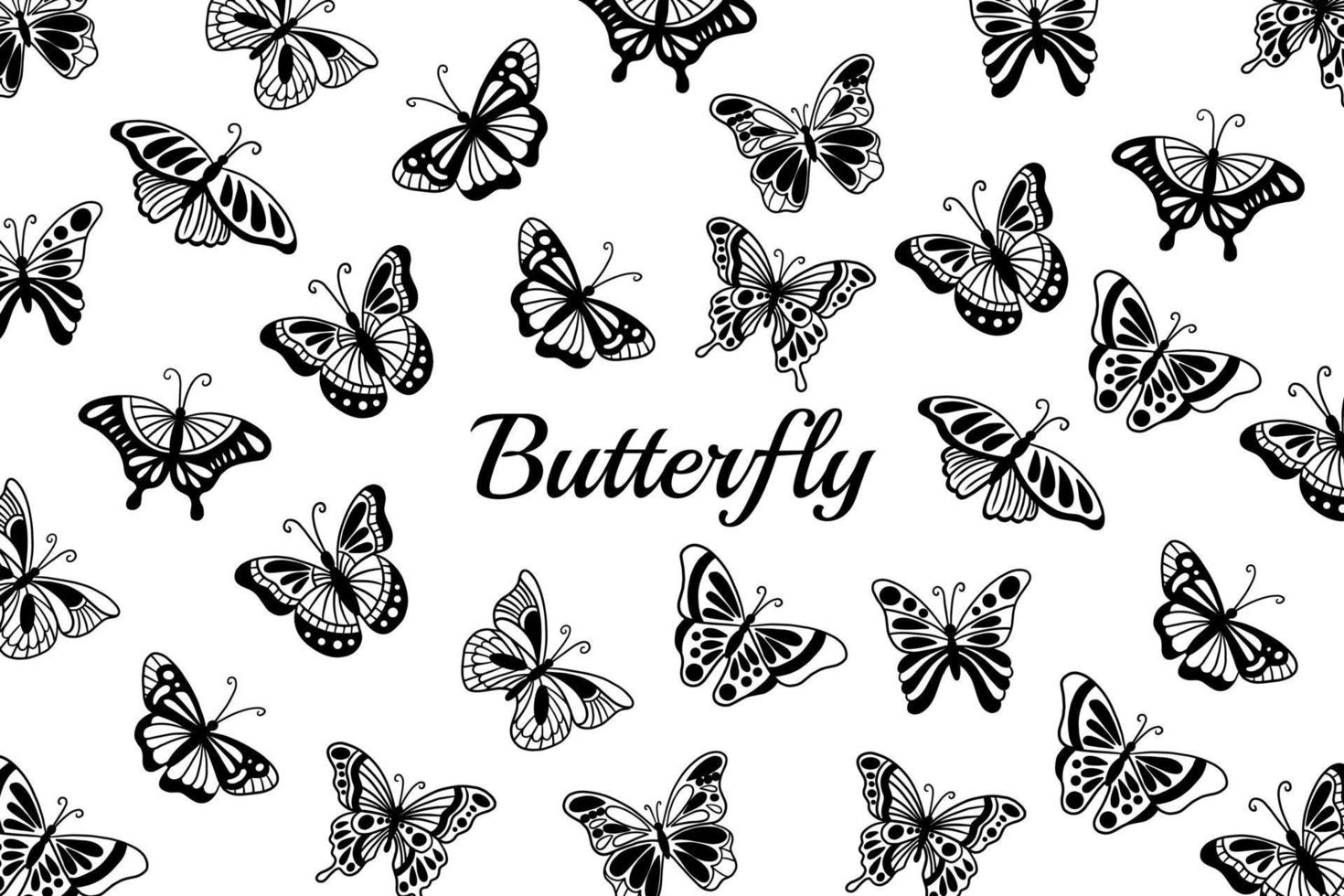 Set of Collection pretty Butterfly butterflies Animal Hand Drawn illustration vector