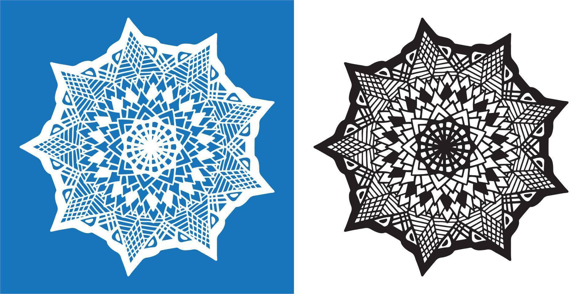 conjunto de adornos de mandala en blanco y negro y azul y blanco vector