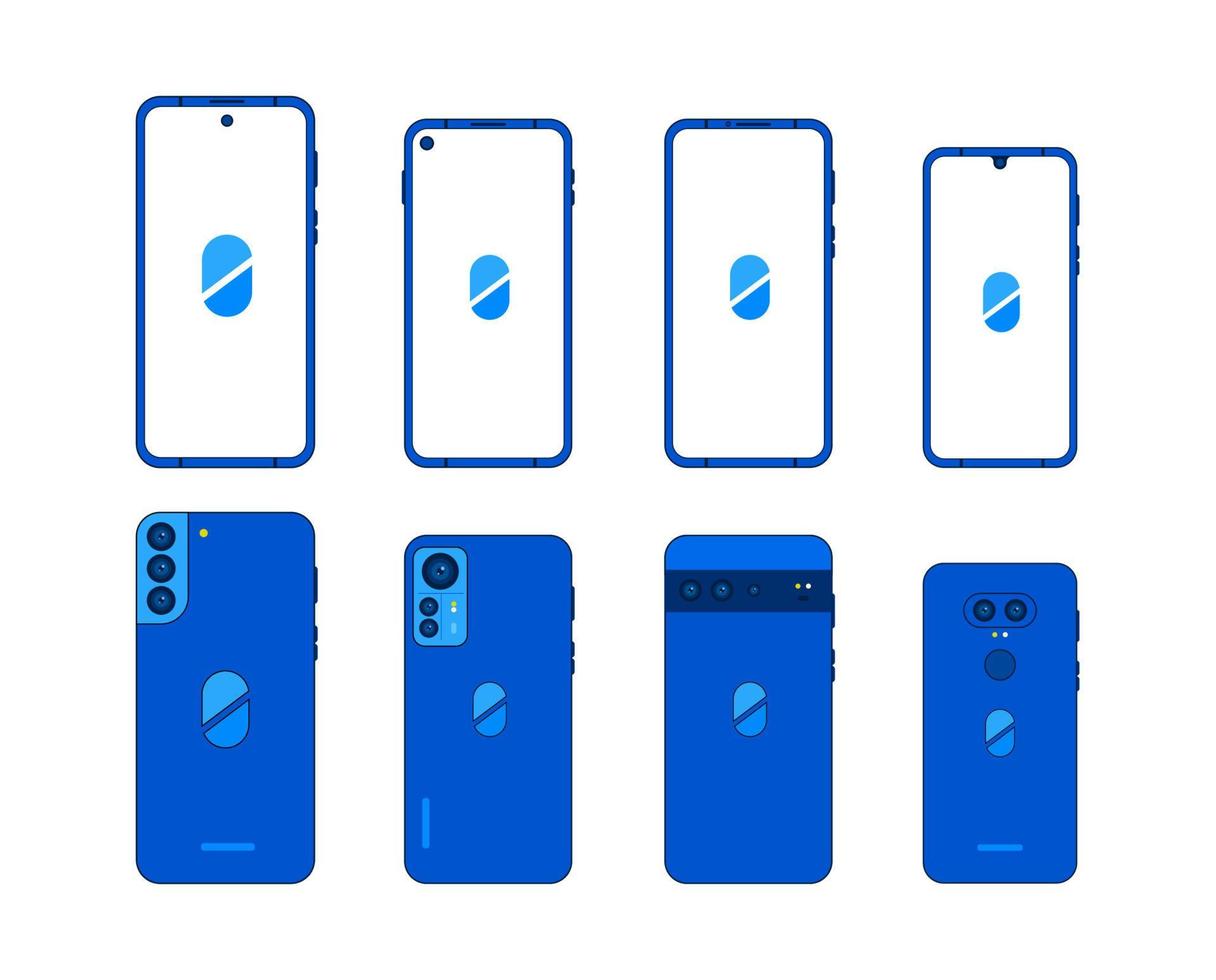 maqueta de Android de teléfono inteligente sobre fondo blanco. tres últimos modelos de teléfonos Android con perforaciones. sistema de tres cámaras vector