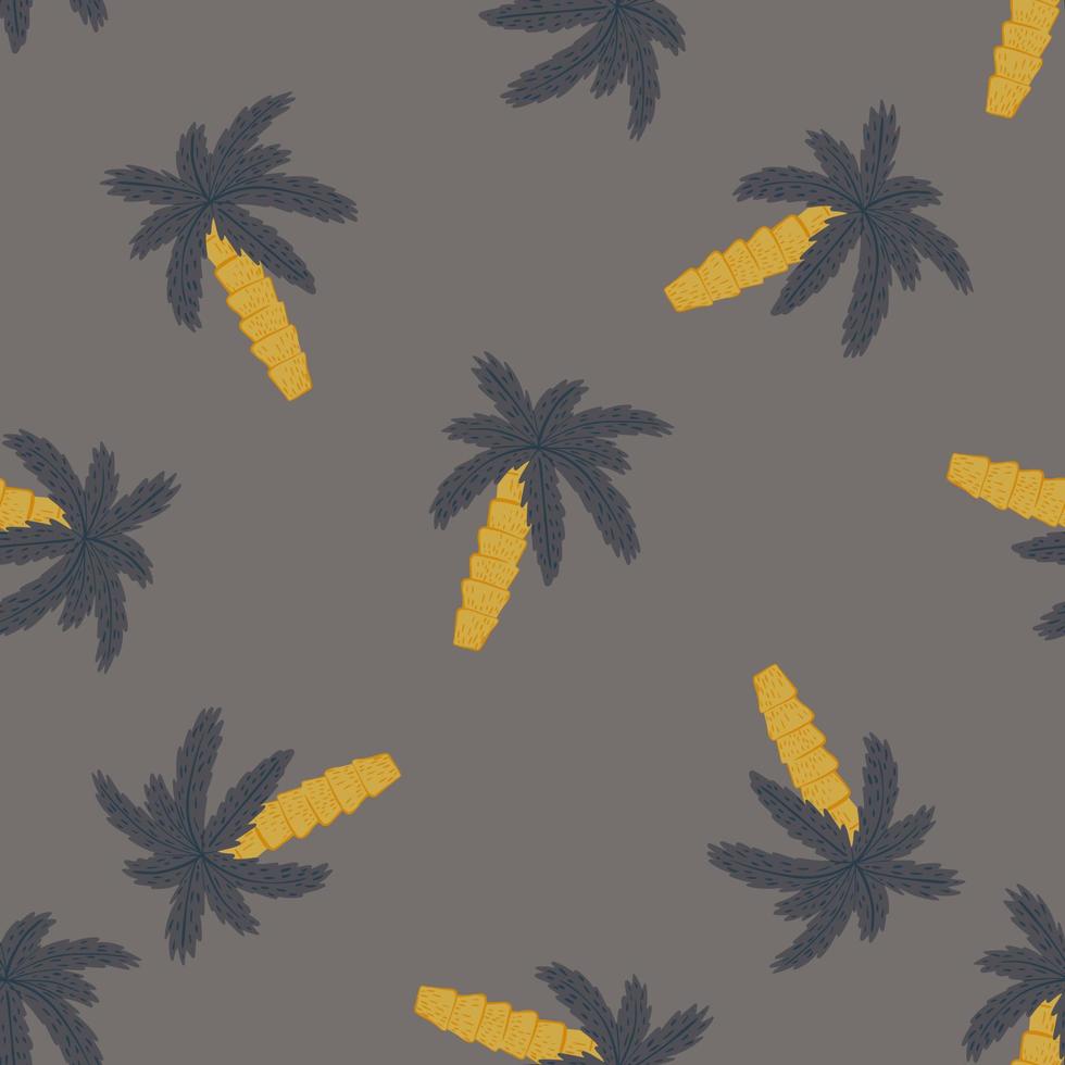 Random seamless abstract pattern with botanic palm exotic tree print. Grey and yellow colored artwork. vector