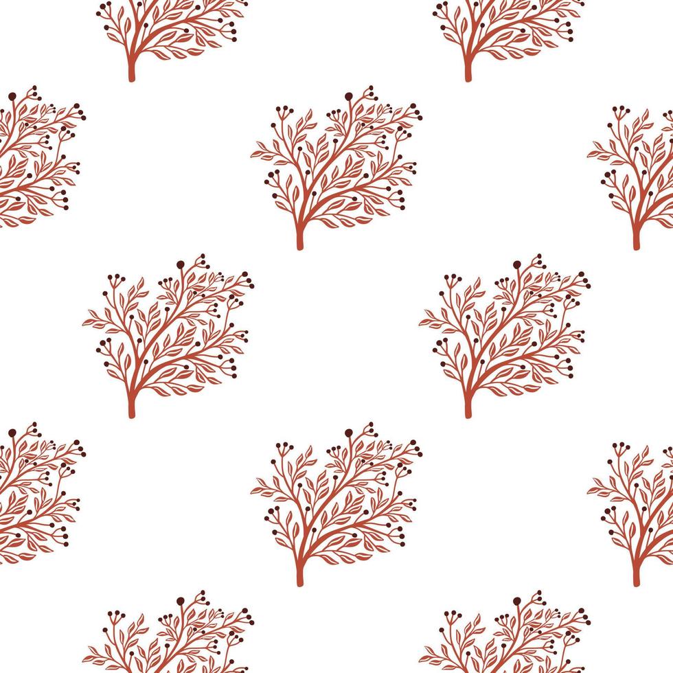Isolated floral seamless pattern with doodle pink shrub silhouettes print. White background. Simple style. vector