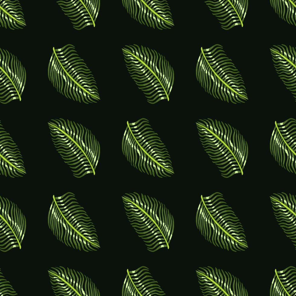 patrón sin costuras de la naturaleza de la selva oscura con estampado de hojas de helecho verde garabato. fondo negro. estilo simple. vector