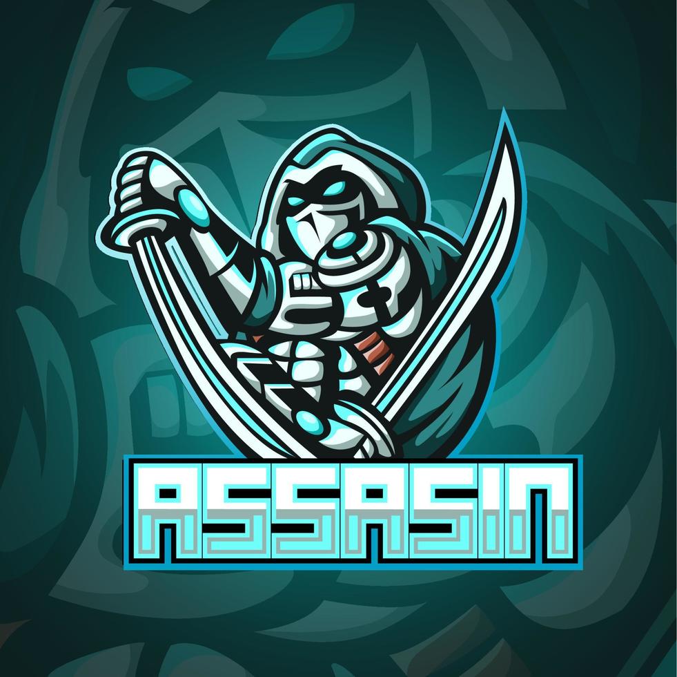 Diseño del logotipo de esport de la mascota ninja asesino. vector