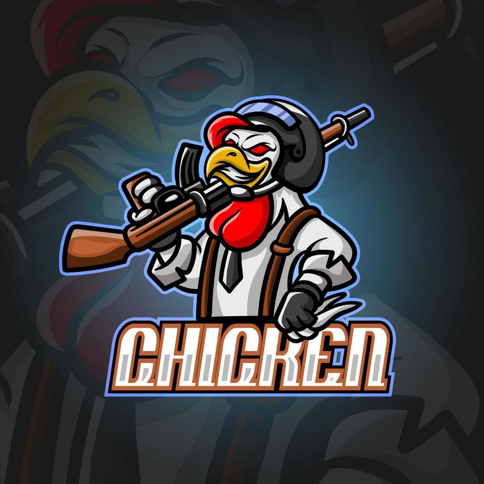 diseño de logotipo de esport de mascota de pollo. vector