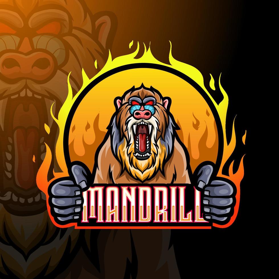 diseño del logotipo de esport de la mascota mandrill babuino. vector