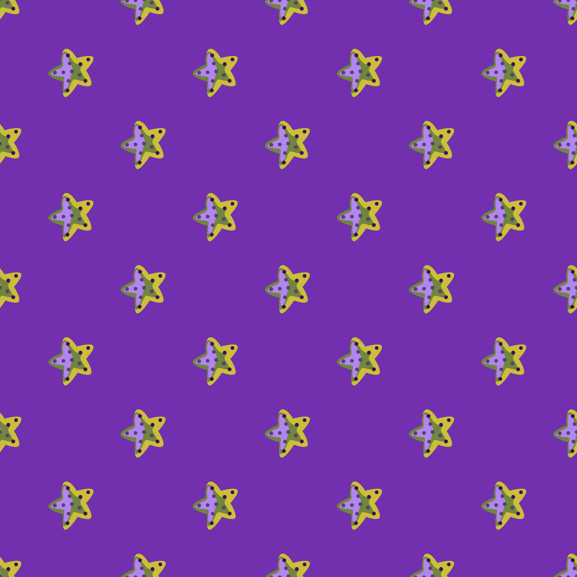 Seamless pattern sea star on btight puprle background. Marine starfish