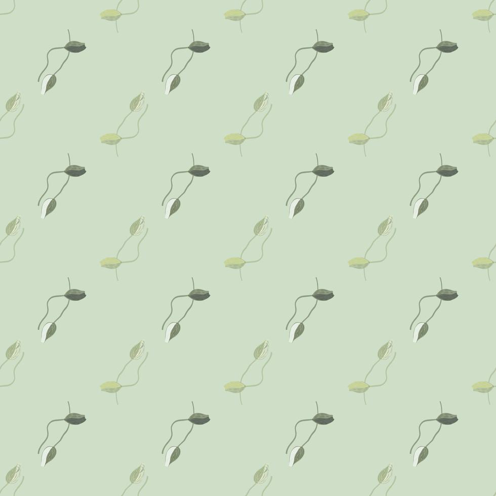 Blossom nature seamless pattern with small poppy bud silhouettes print. Light blue background. Creative artwork. vector