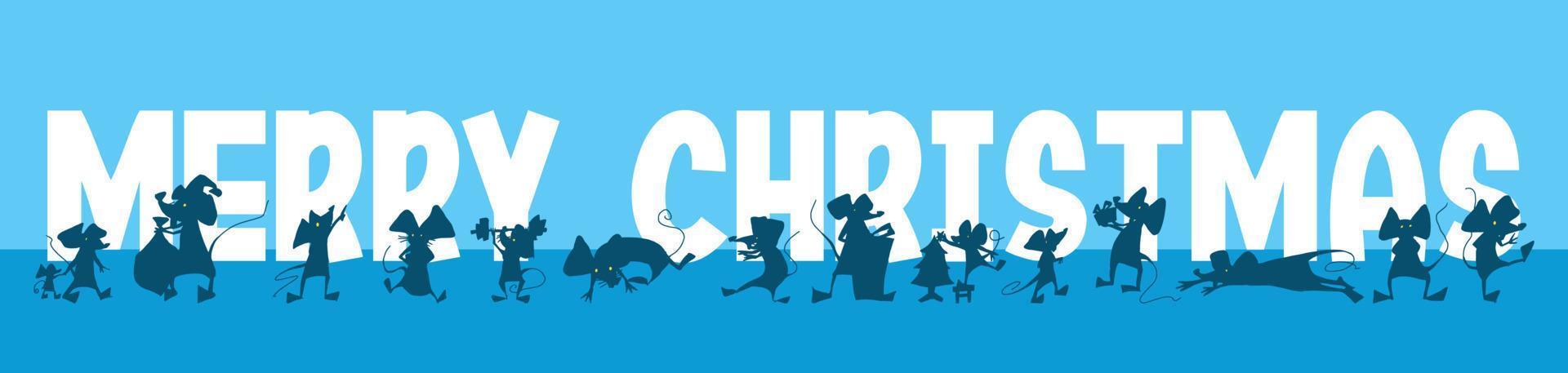 Merry Christmas. mouse on a blue presentation vector