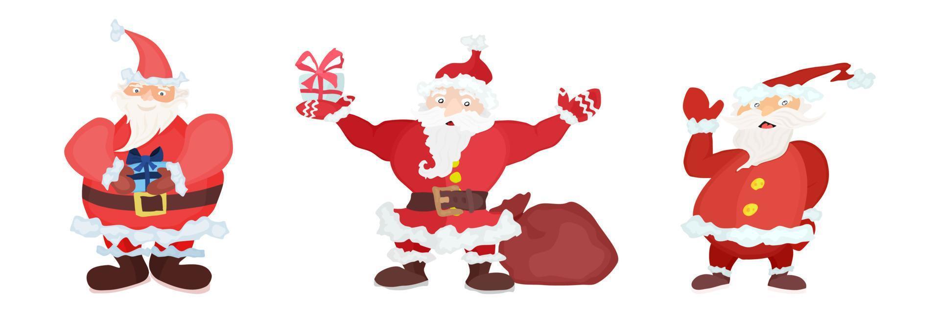 selection of santa clauses. cartoon characters vector