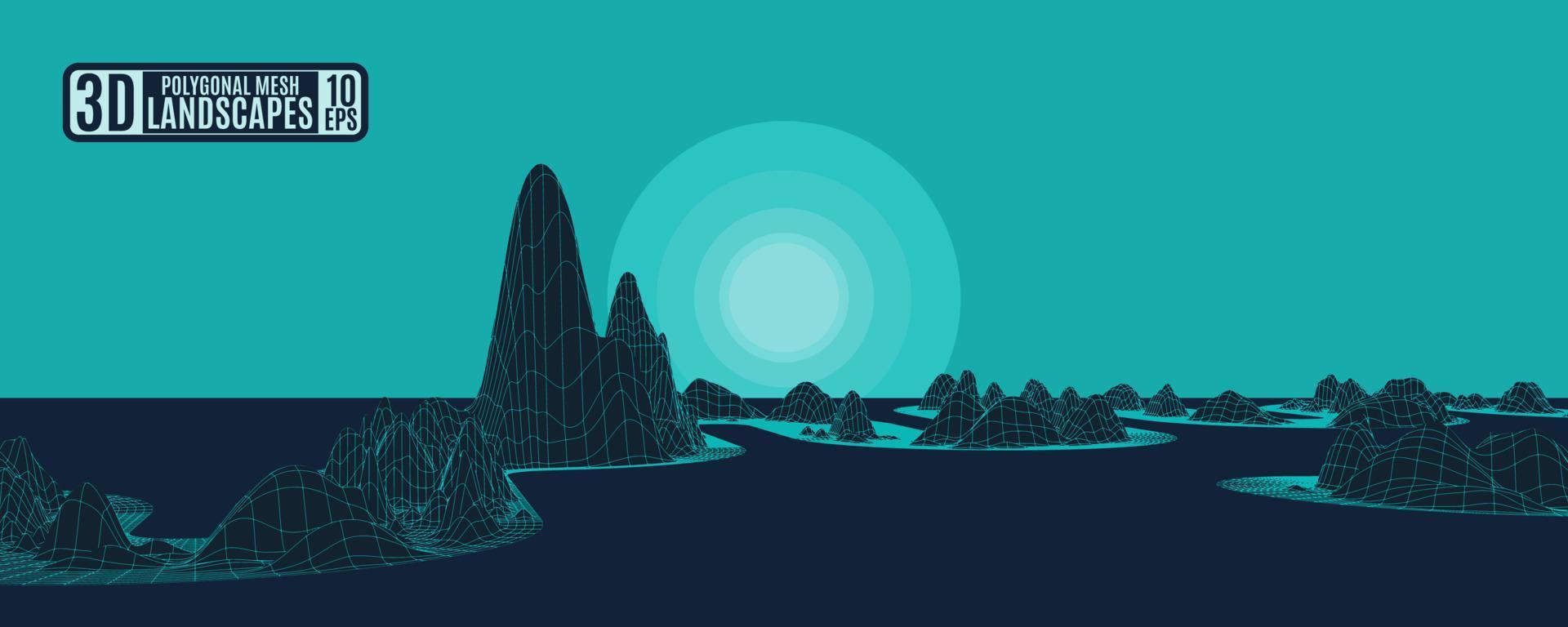 neon mountains and sea. bright futuristic background vector