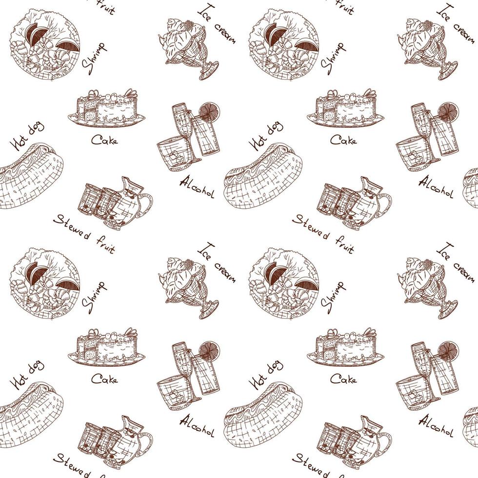 light pattern with brown food sketches. vector