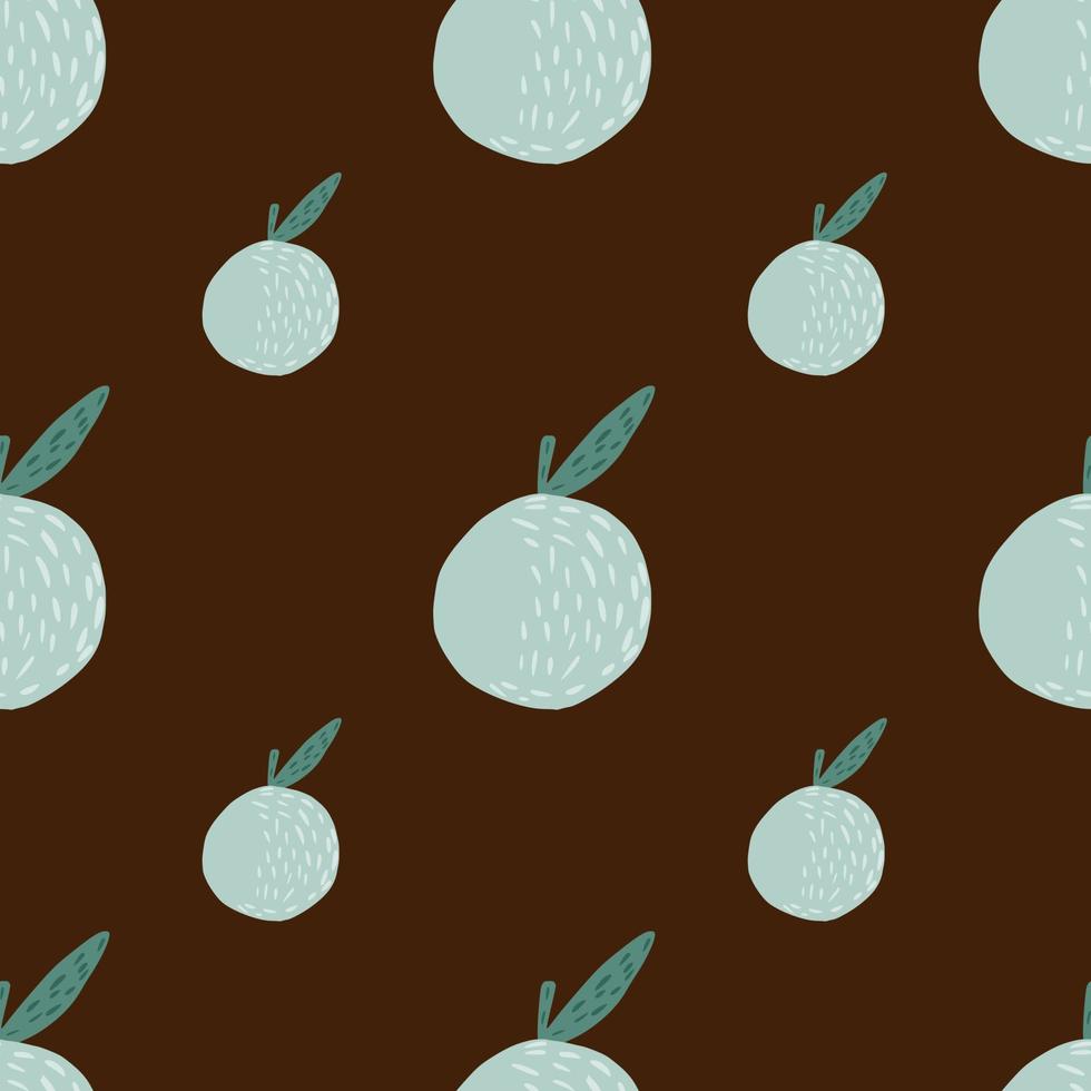 siluetas de manzana de garabato sin fisuras abstractas patrón sin costuras. frutas de cosecha de jardín azul sobre fondo marrón. vector