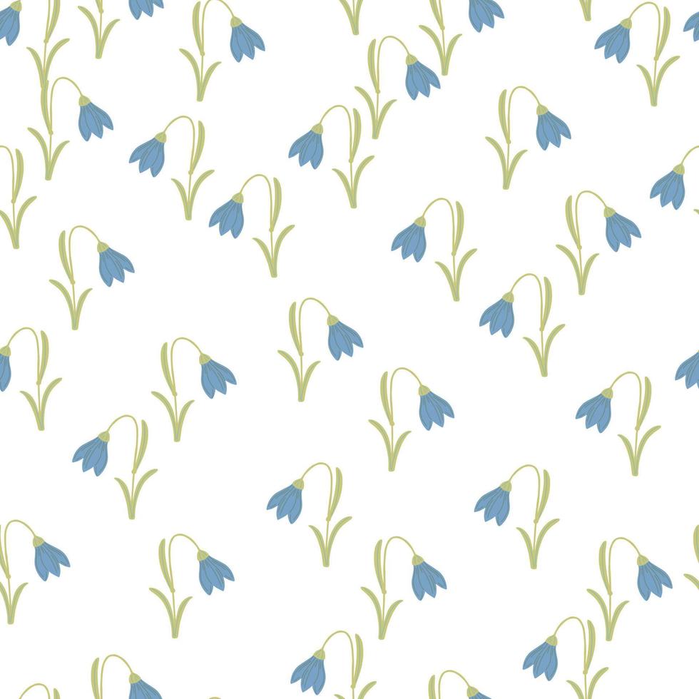 Botany seamless pattern with bright blue bluebell ornament print. Isolated flowers shapes. White background. vector