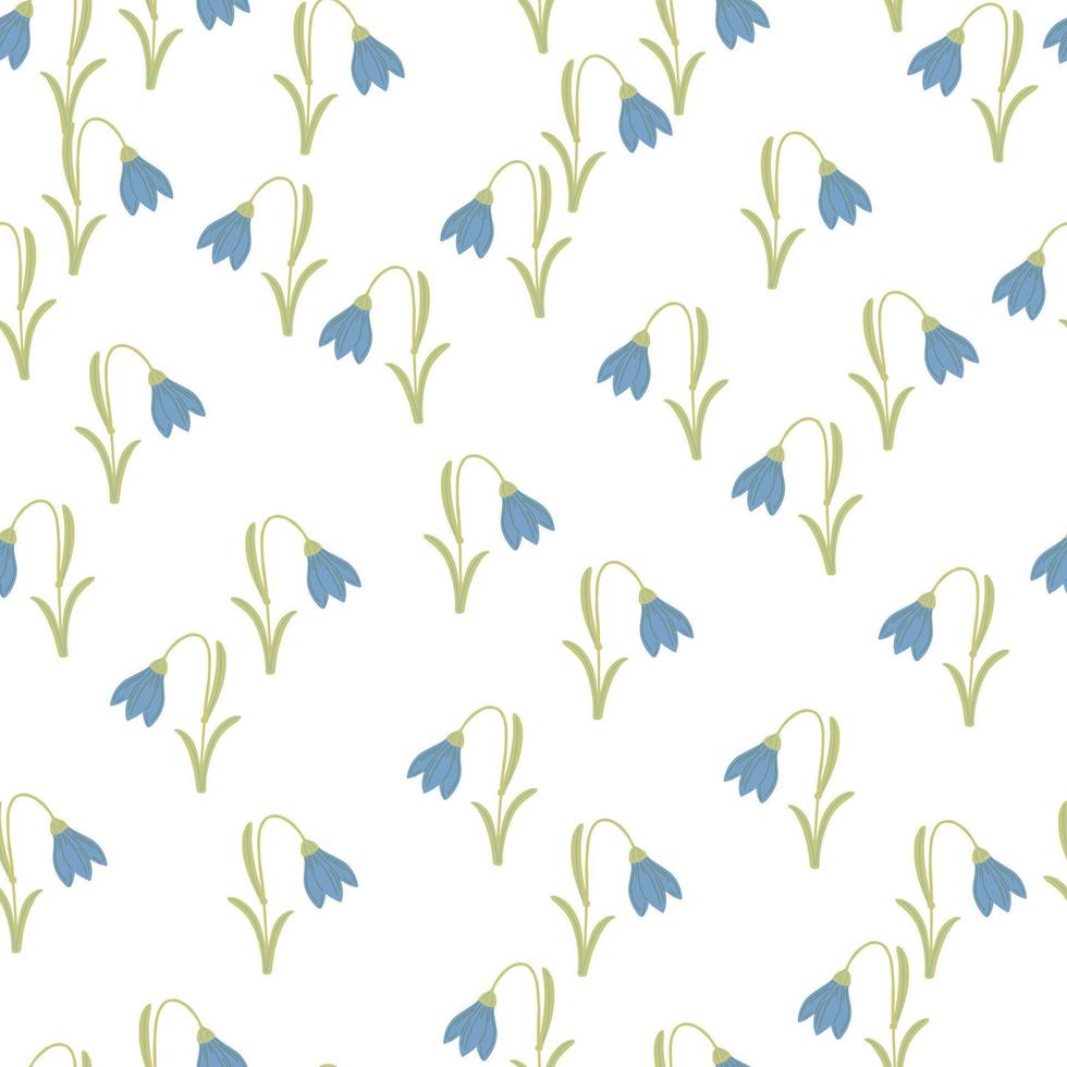 patrón botánico sin costuras con estampado de adorno de campanilla azul brillante. formas de flores aisladas. Fondo blanco. vector