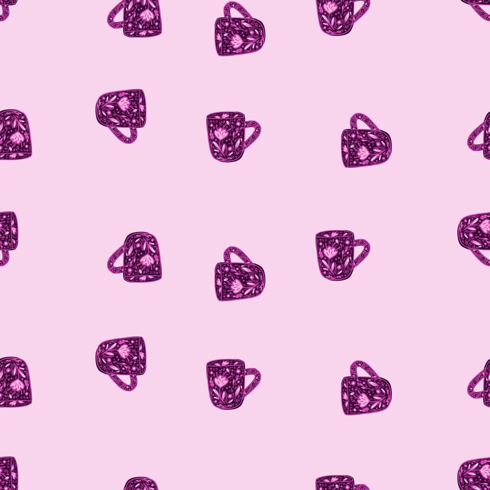 Cute mugs seamless pattern. Background of teatime. vector