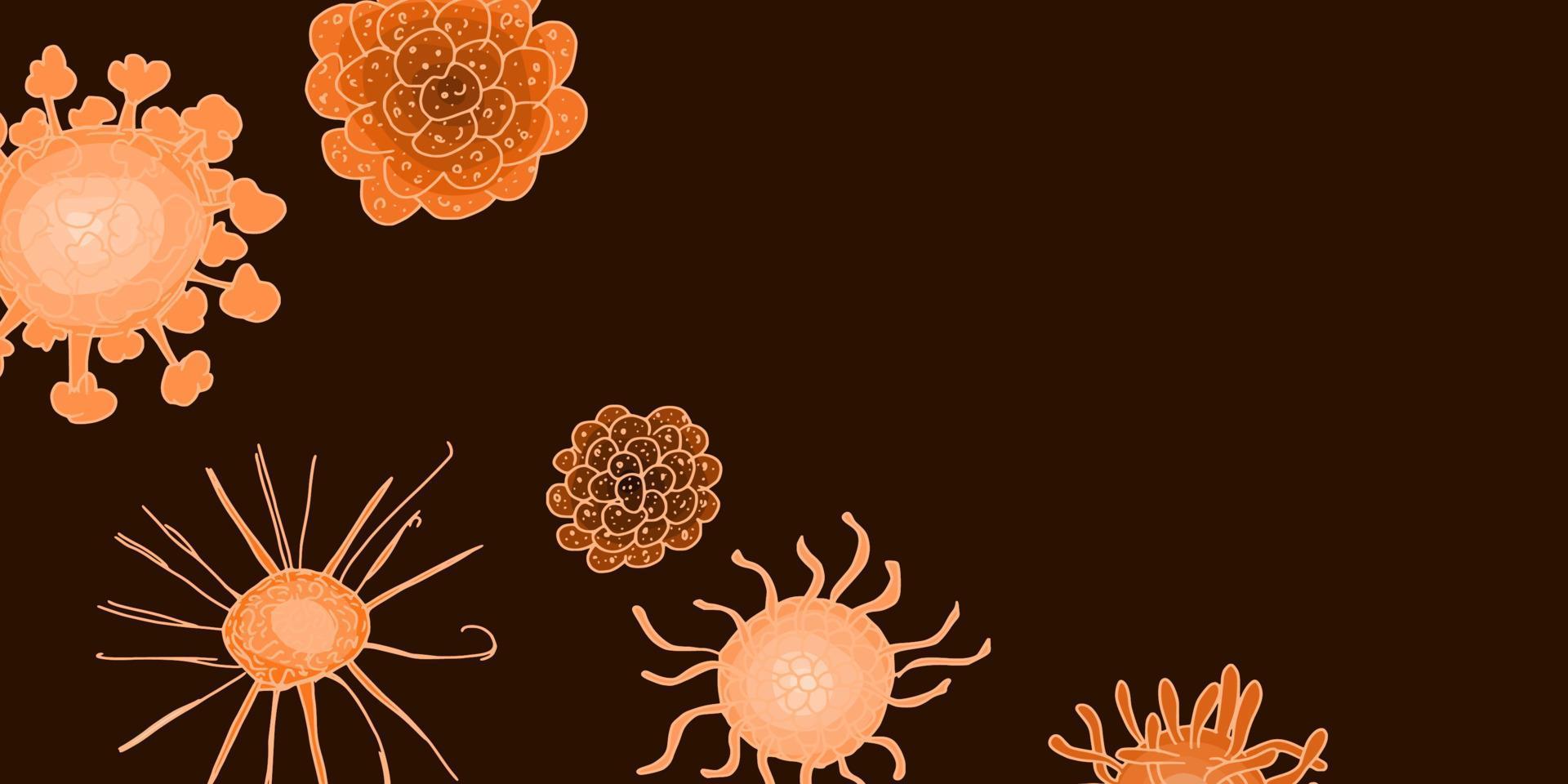 background picture. orange doodle viruses neon vector