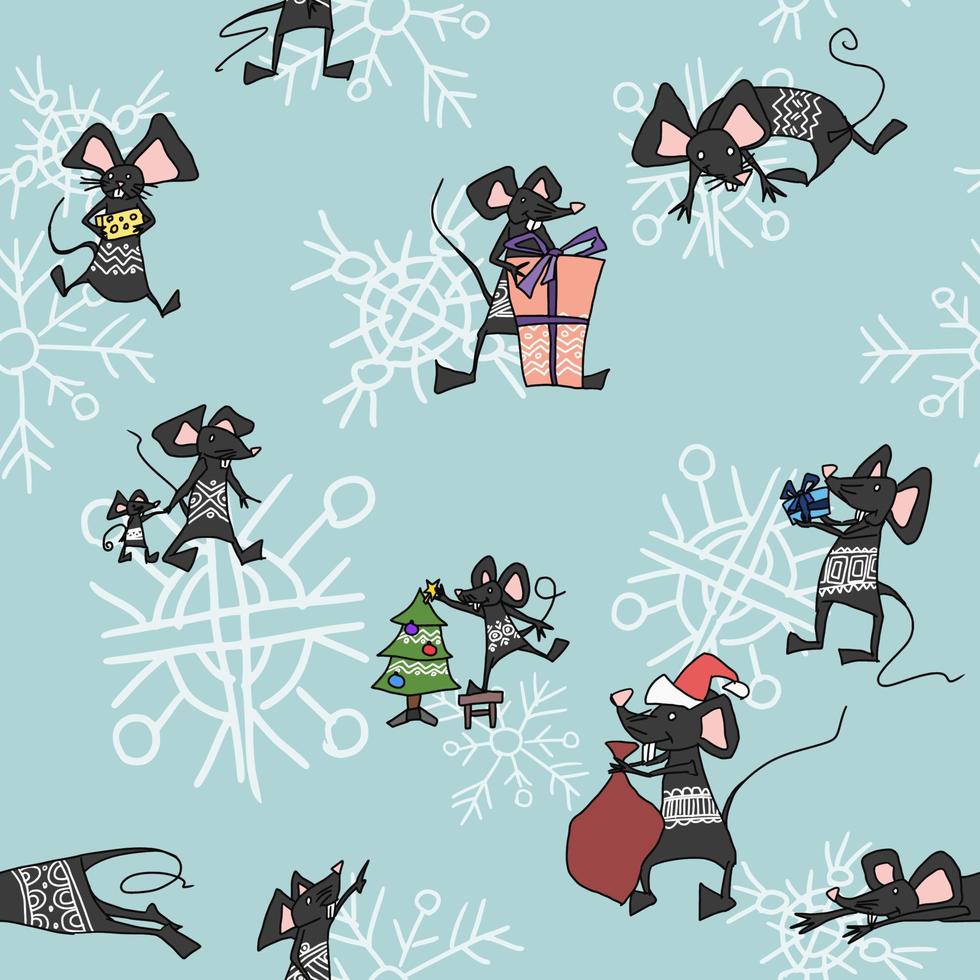 Christmas mice getting ready for the holiday. new vector