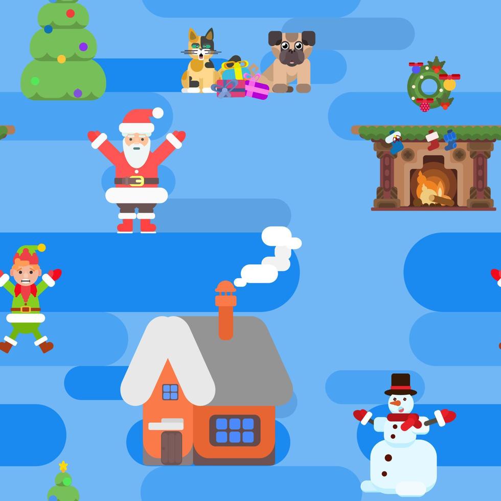 seamless pattern santa and holiday house old vector