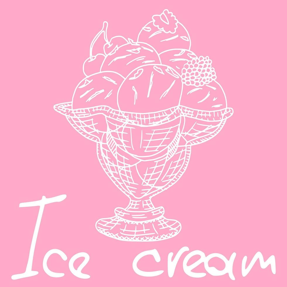 ice cream on a pink background sketch vector