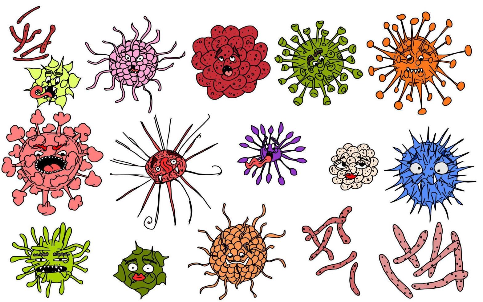 funny viruses doodle sketch characters bright vector