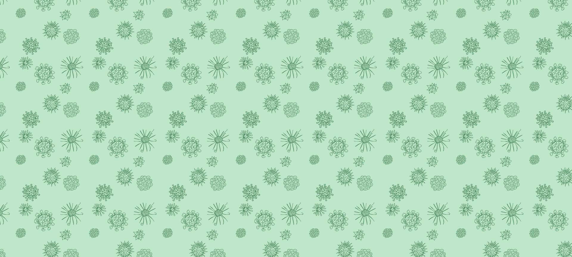 green background image. doodle viruses drawing vector