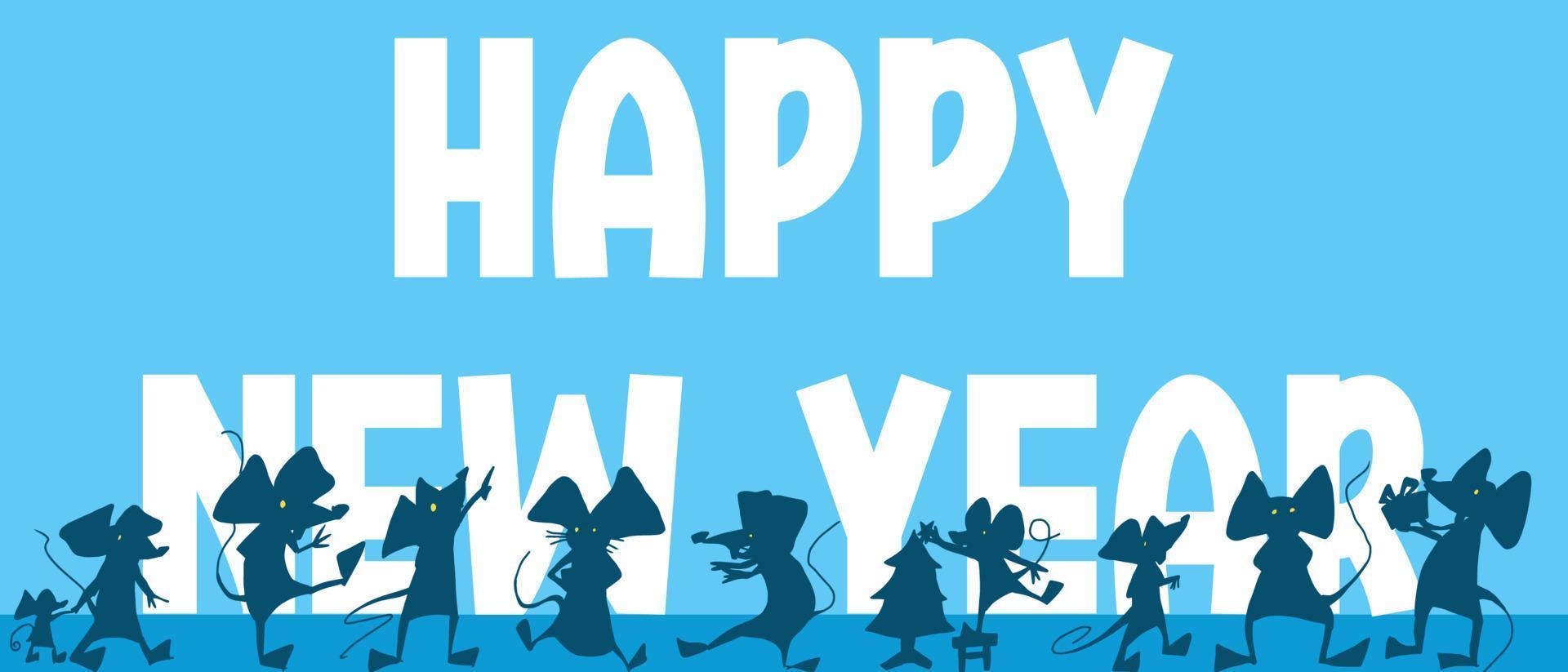 best new year poster with blue mice animals. text vector