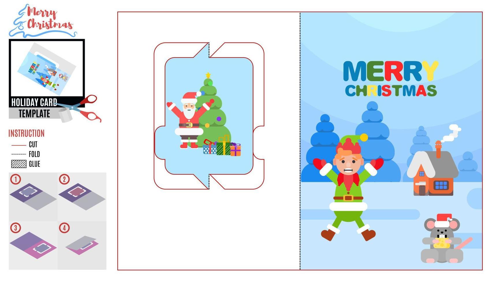 bright card with santa claus and elf. template vector