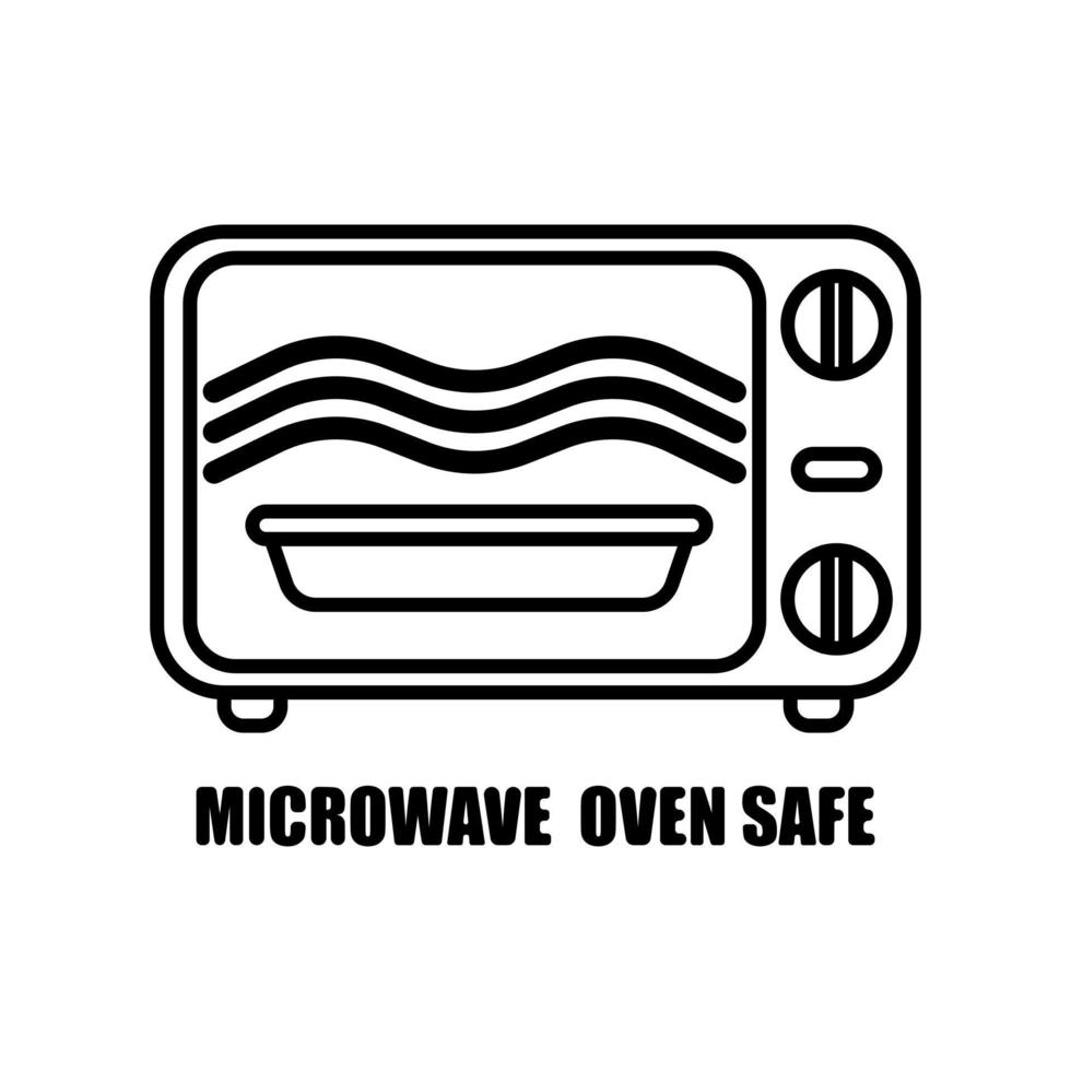 Microwave oven safe inscriptions isolated on white background. Icon warning for cookware in ink style. vector