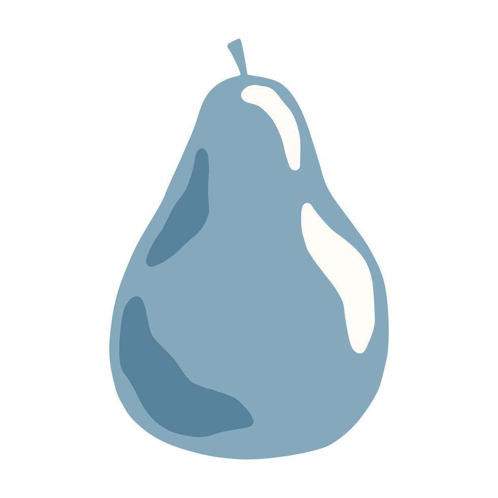 Blue whole pear with twig isolated on white background. Scandinavian pear hand drawn in doodle style. vector