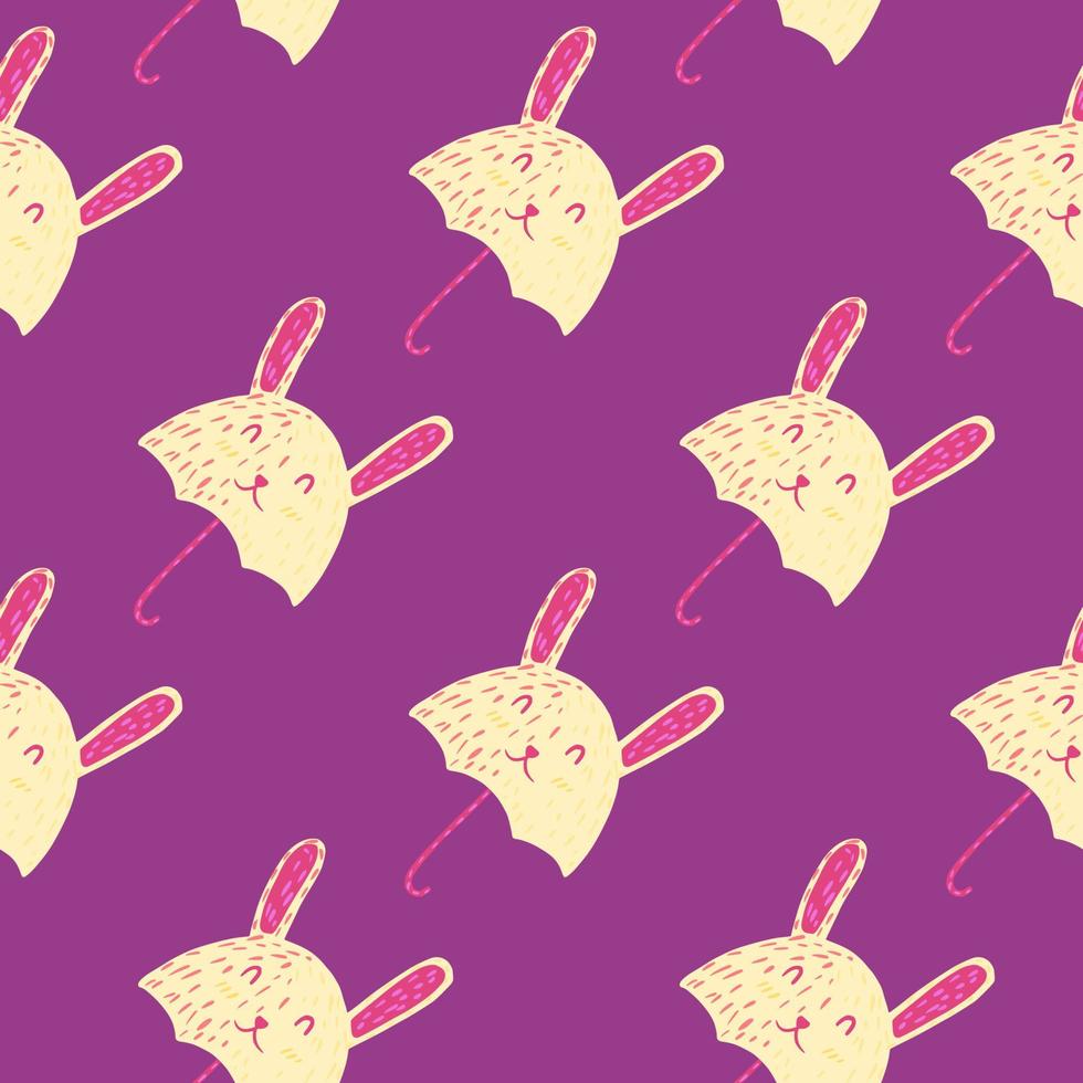 Umbrella bunny seamless pattern. Funny characters background. vector