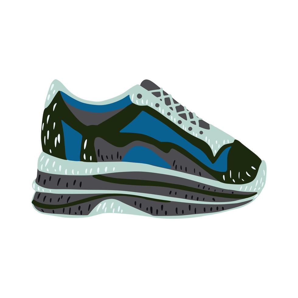 zapatillas grandes aisladas sobre fondo blanco. zapatillas de deporte de dibujo abstracto color azul en garabato. vector