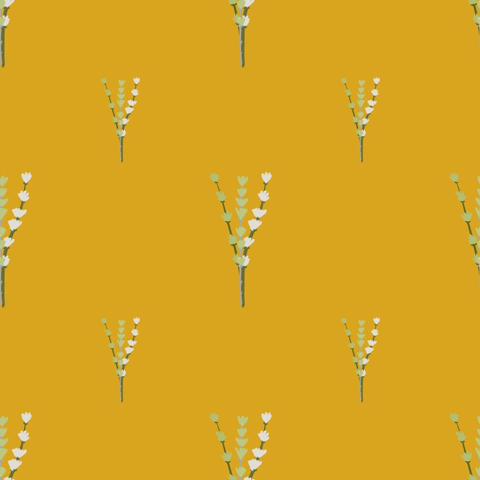 Seamless pattern in minimalistic style with white lavender ornament. Orange ocher tones background. vector