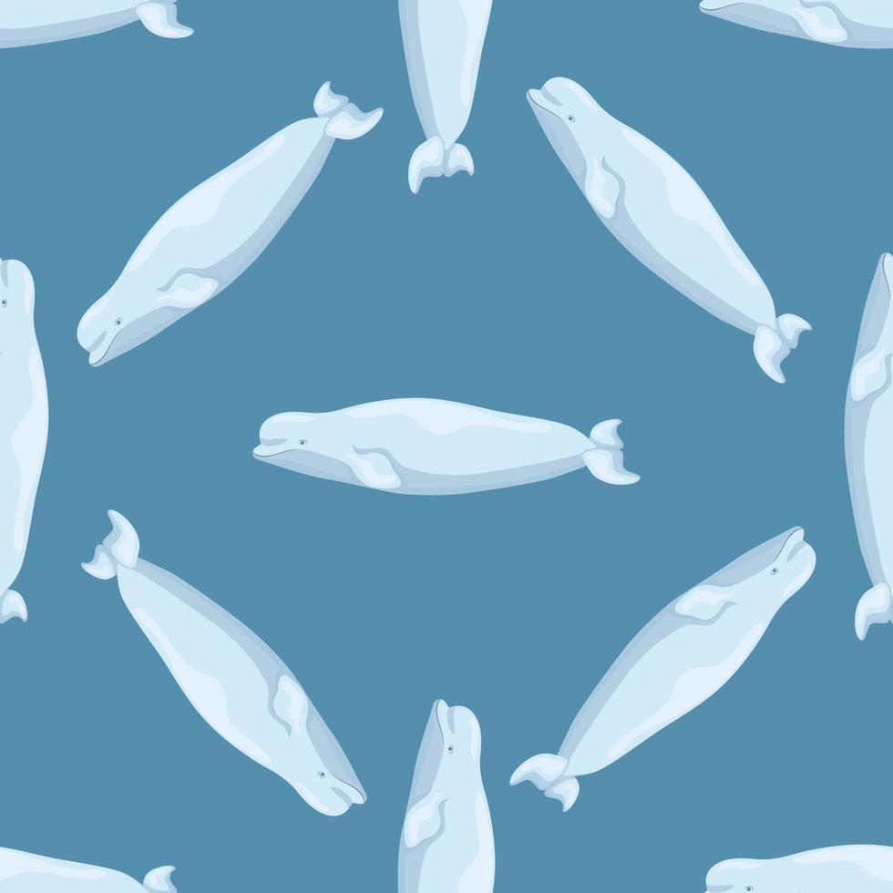 Seamless pattern Beluga on blue background. Template of cartoon character of ocean for children. vector