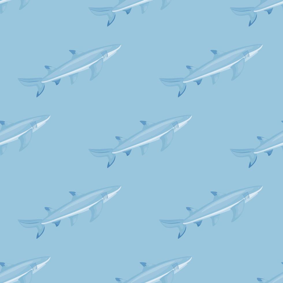 Lemon shark seamless pattern in scandinavian style. Marine animals background. Vector illustration for children funny textile.