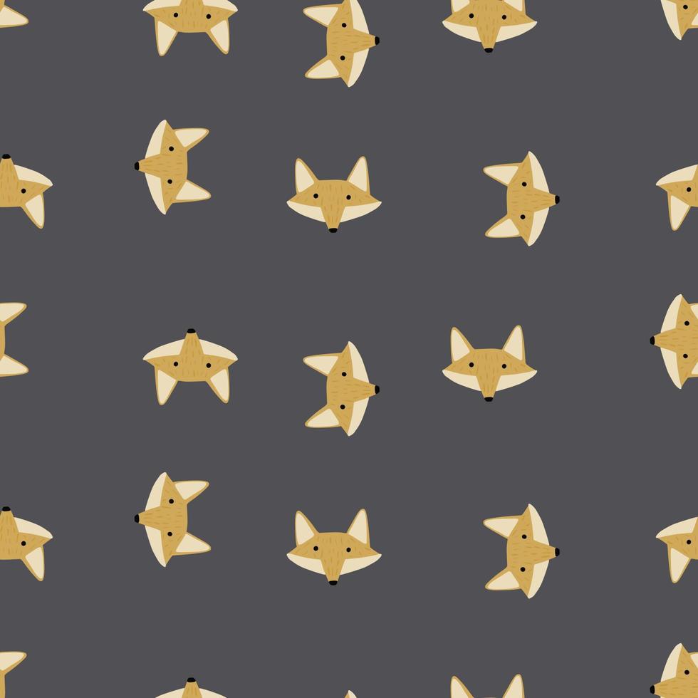 Fox pattern seamless in freehand style. Head animals on colorful background. Vector illustration for textile.