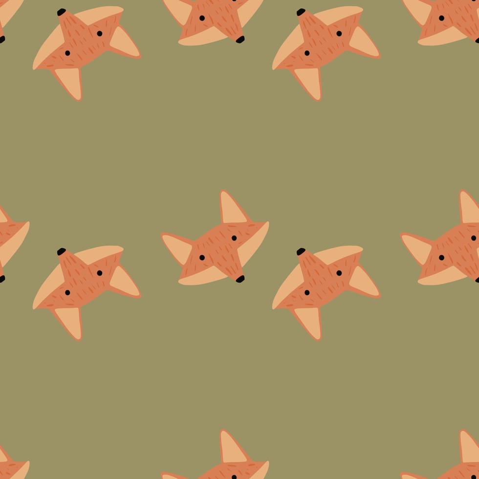 Fox pattern seamless in freehand style. Head animals on colorful background. Vector illustration for textile.