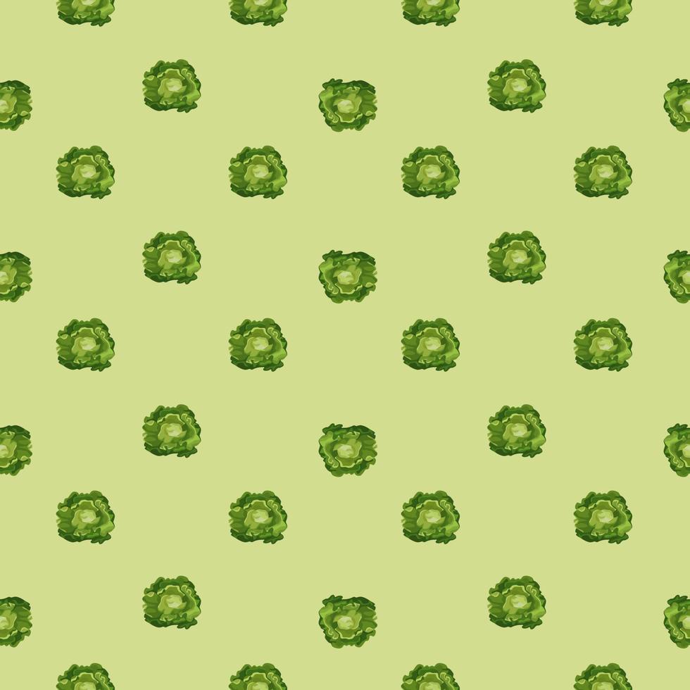 Seamless pattern Butterhead salad on pastel background. Minimalistic ornament with lettuce. vector
