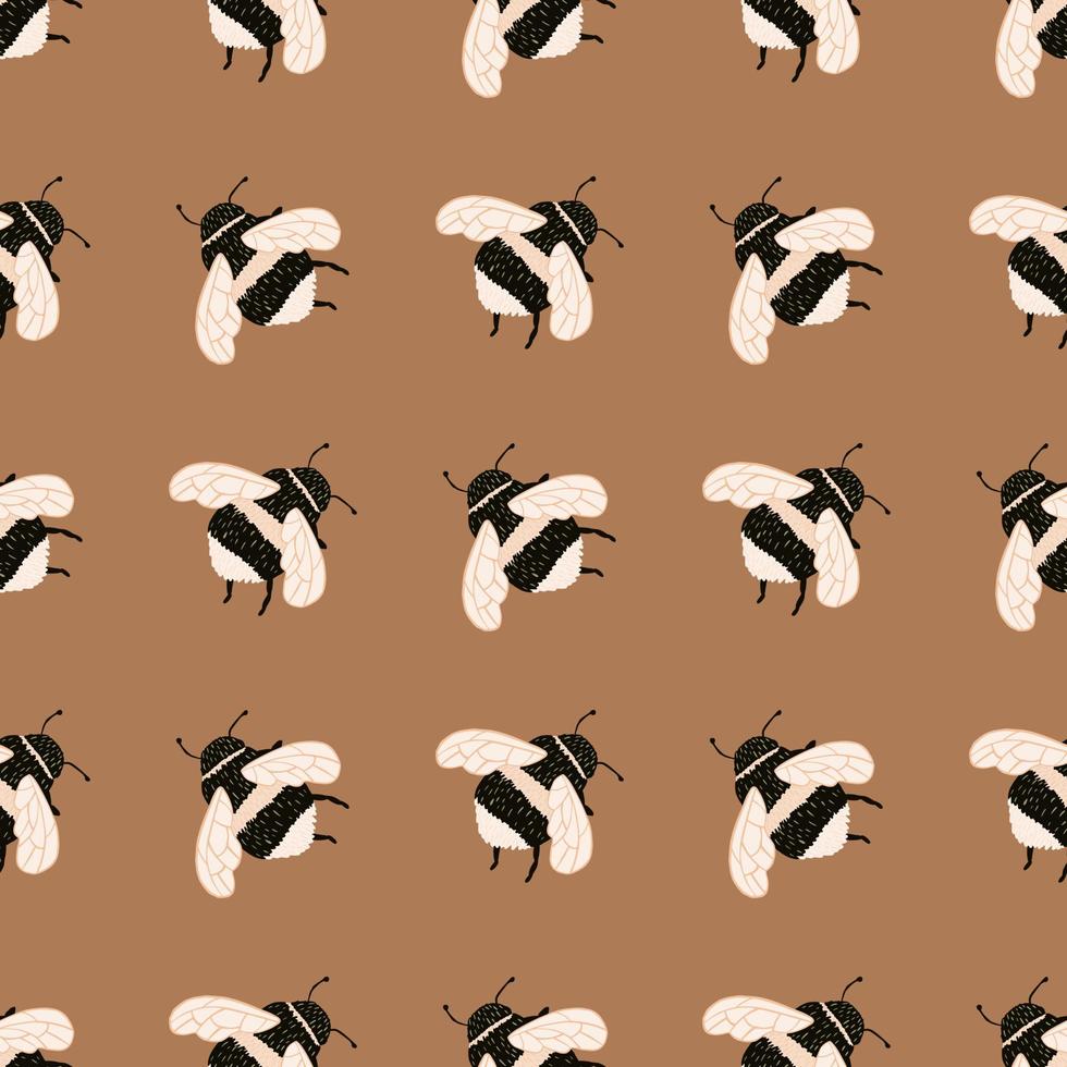 Bee pattern seamless in freehand style. Cute insect which extract honey on colorful background. Vector illustration for textile.