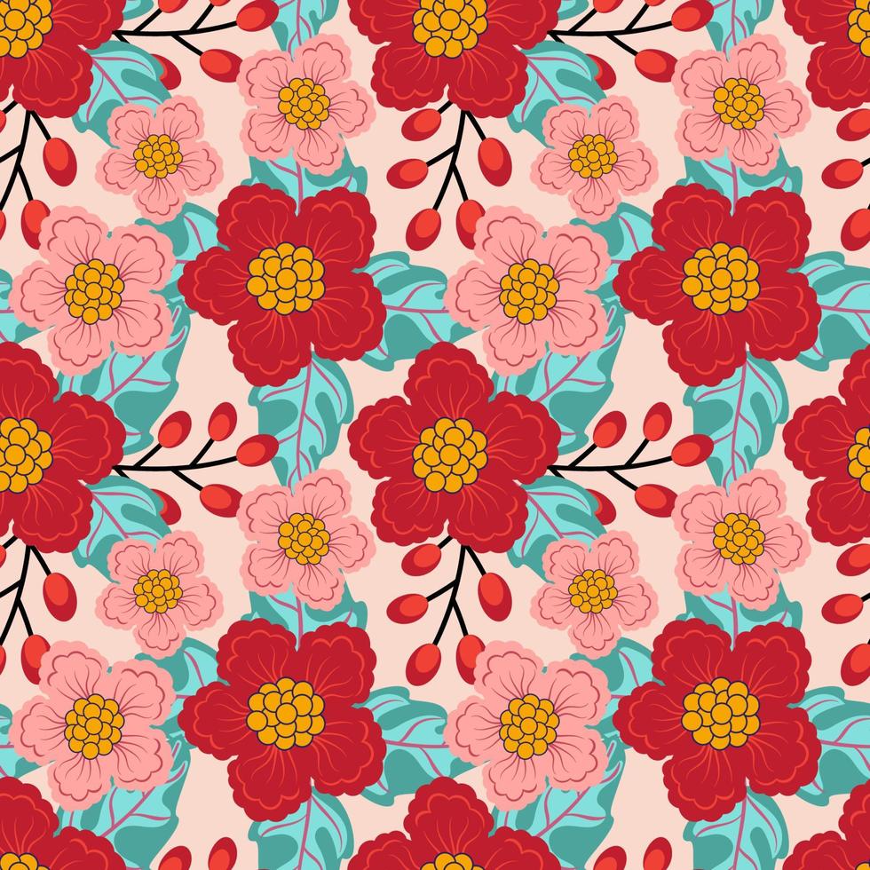 Colorful Hand Draw Botanical Blossom Seamless Pattern for Fabric Textile Wallpaper vector
