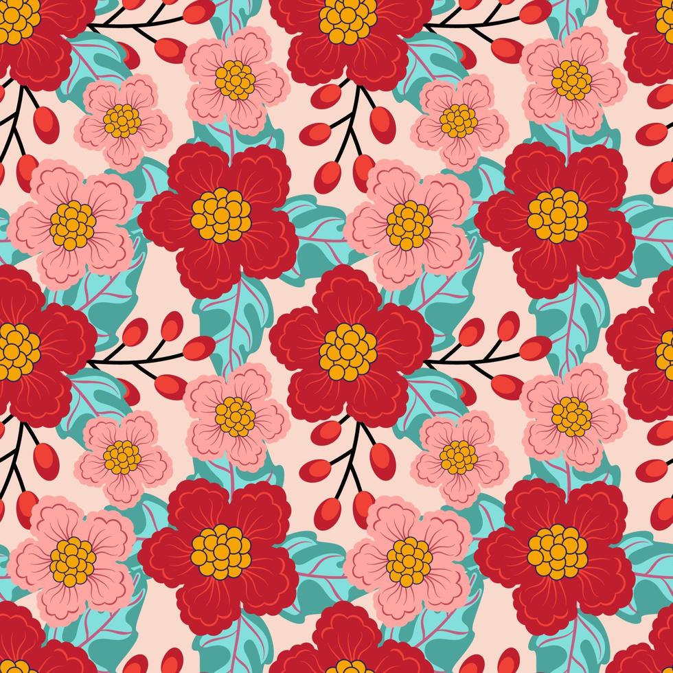 Colorful Hand Draw Botanical Blossom Seamless Pattern for Fabric Textile Wallpaper vector