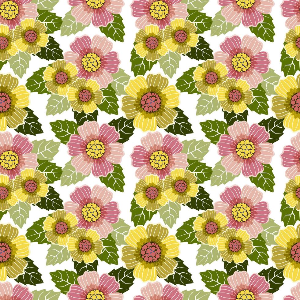 Pattern Botanical flowers and leaves background. vector