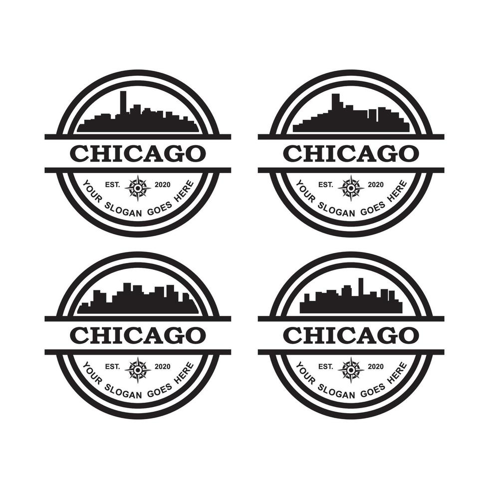 un conjunto de vector de horizonte de chicago, un conjunto de logotipo de rascacielos de chicago